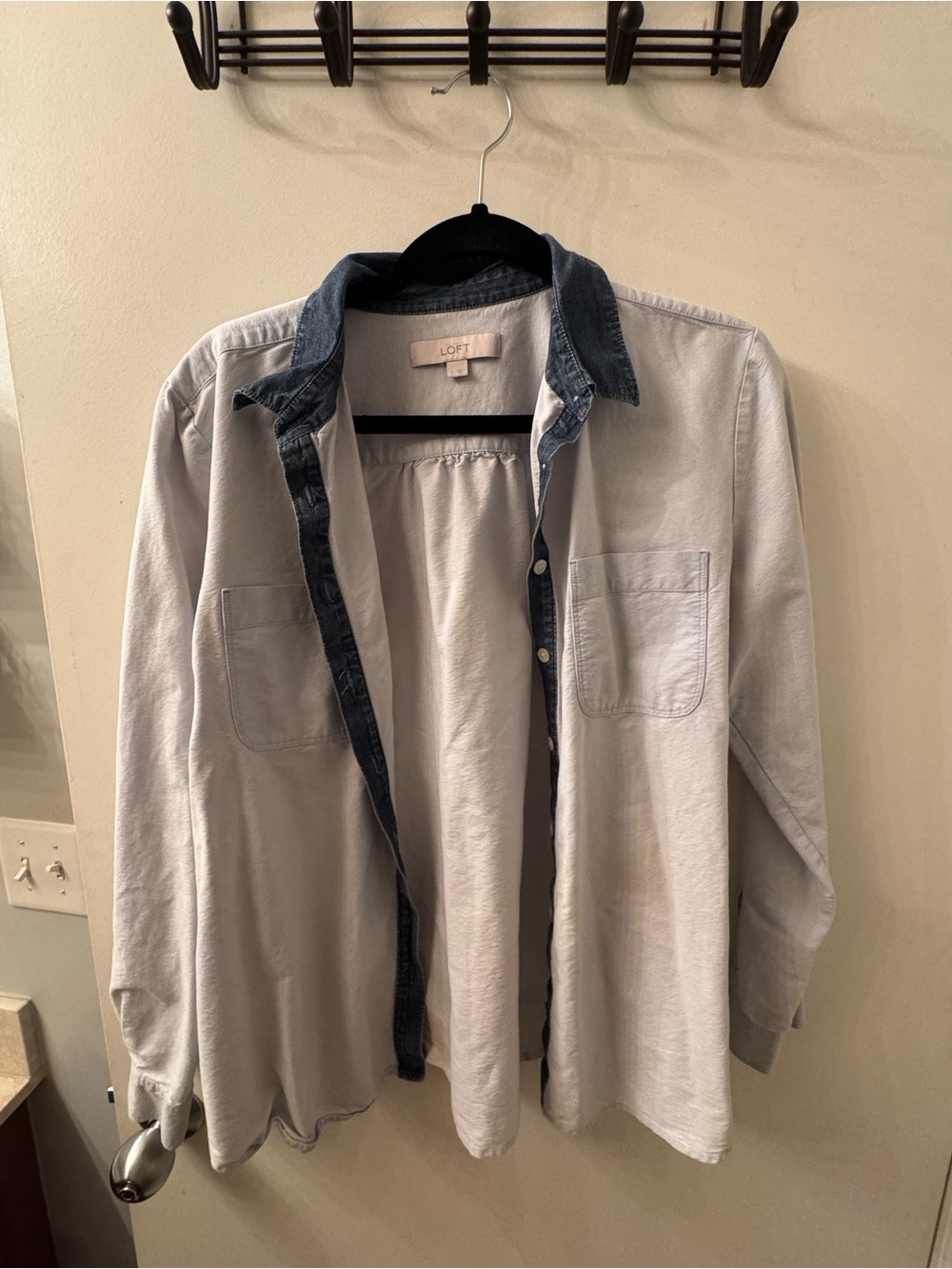 LOFT Women’s Light Blue Button-Up Shirt with Dark Denim Trim